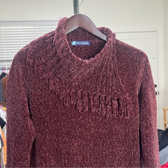 PENNINGTONS Women's Burgundy Sweater Shawl Neck Ribbed Pullover size Large Baggy - Picture 4 of 10